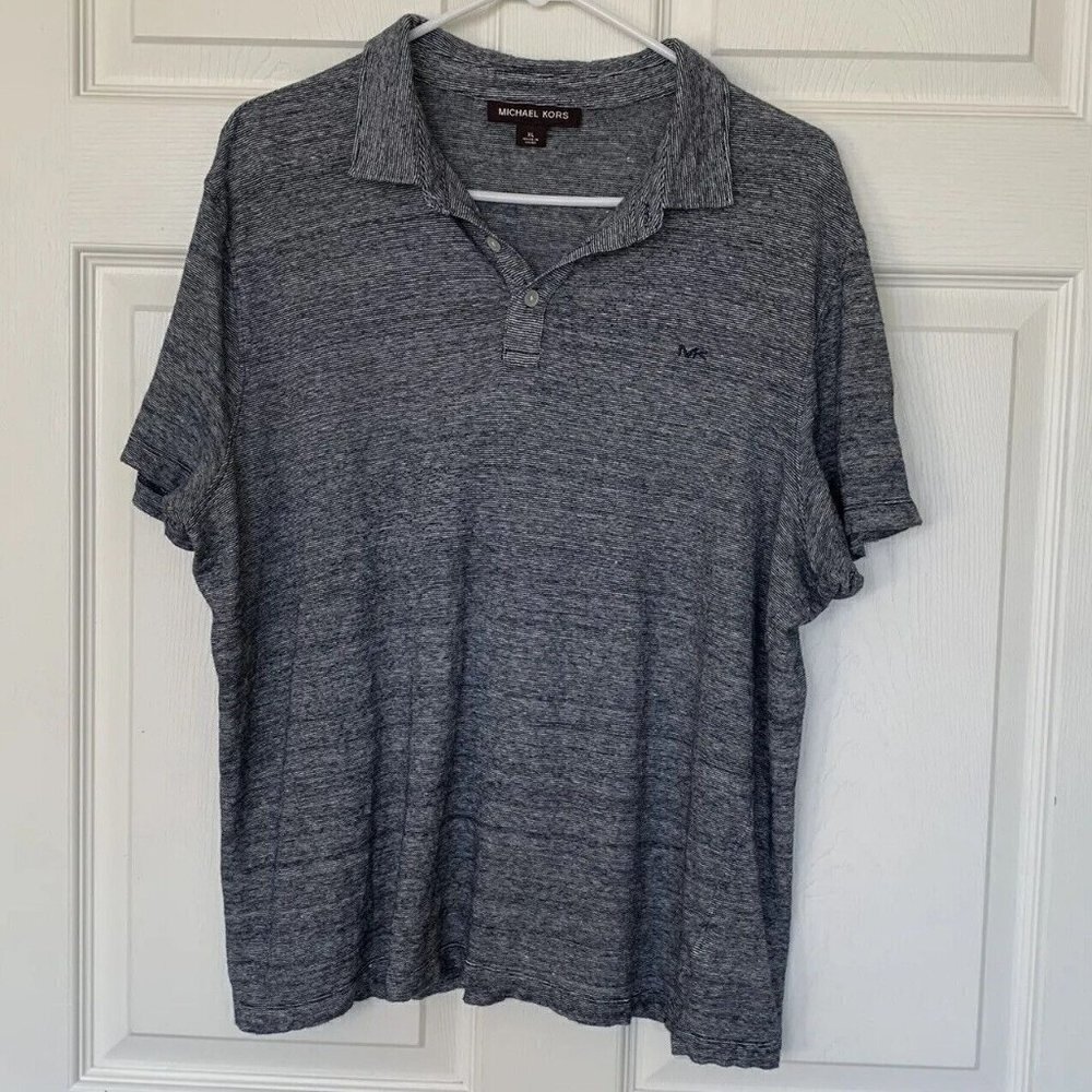 Michael Kors Boys Teens XL Polo Blue White Heather Short Sleeve